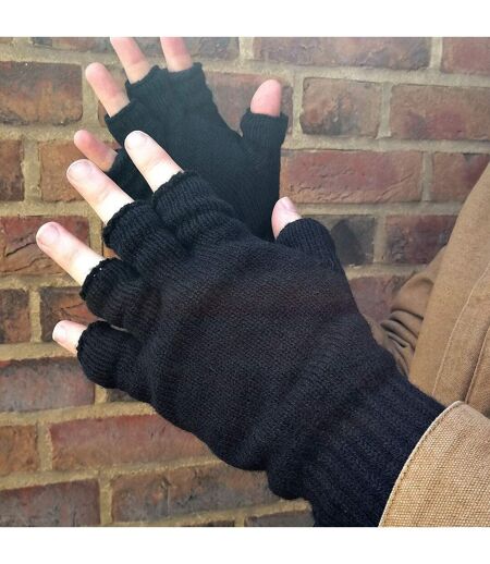 Mens Black 3M Thinsulate Insulation Lined Fingerless Gloves