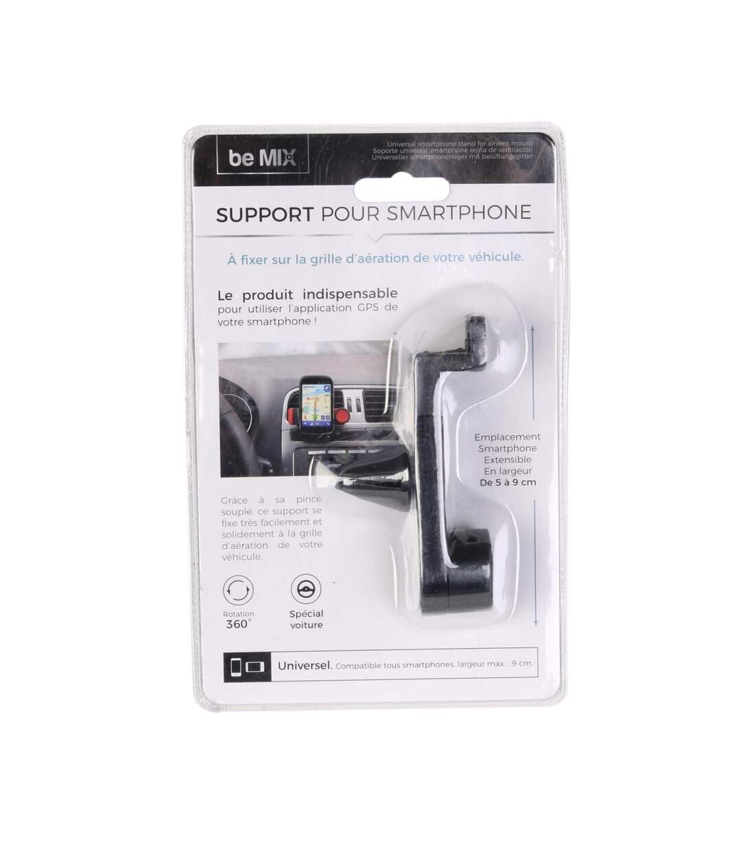 Support Universel Smartphone Grille d'Aération 9cm Noir-3