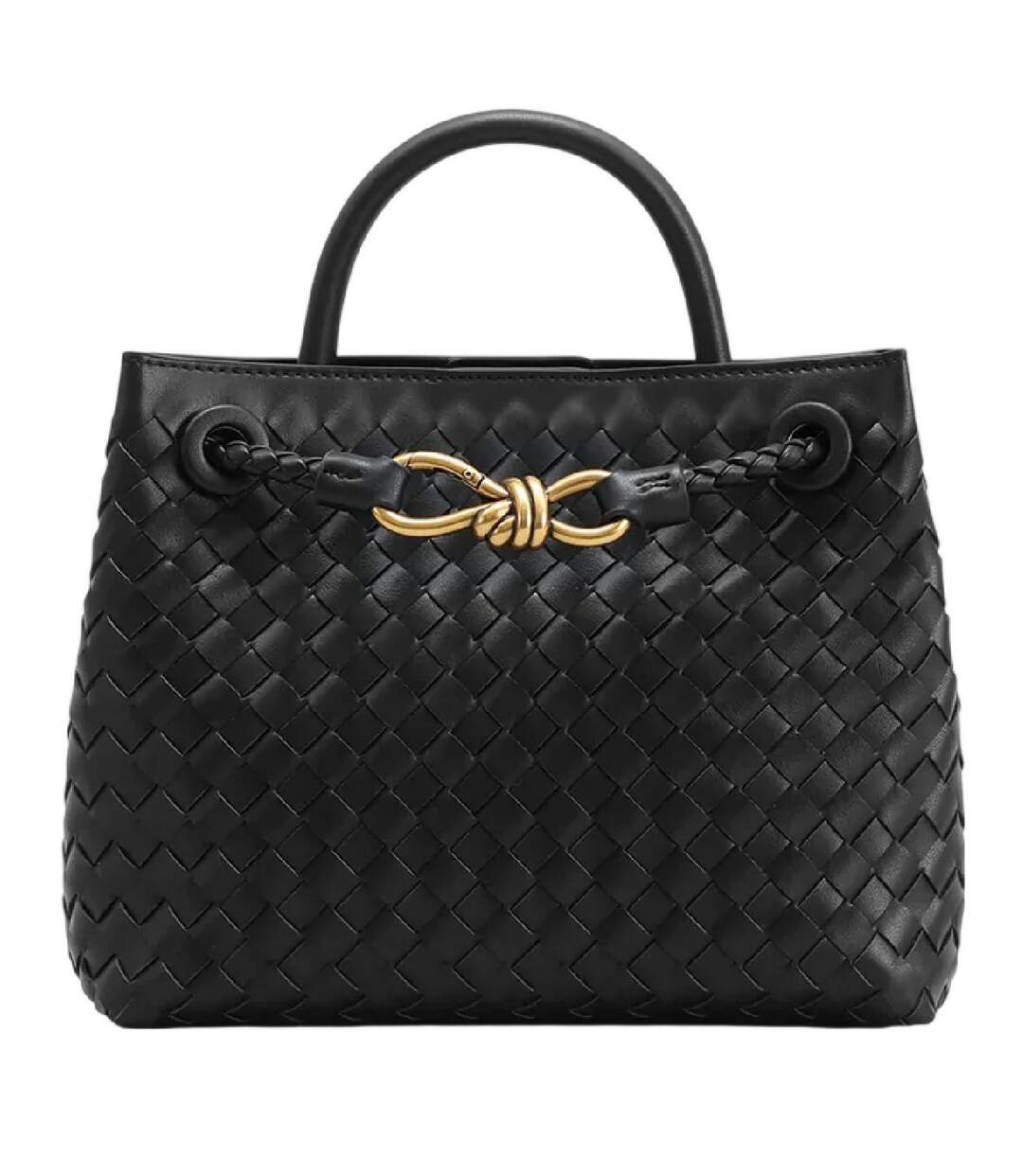 Woven Leather Tote Bag One Size Black Where´s That From-1