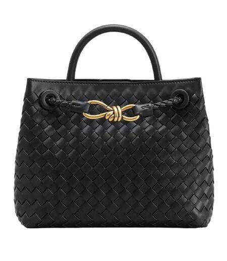 Woven Leather Tote Bag One Size Black Where´s That From