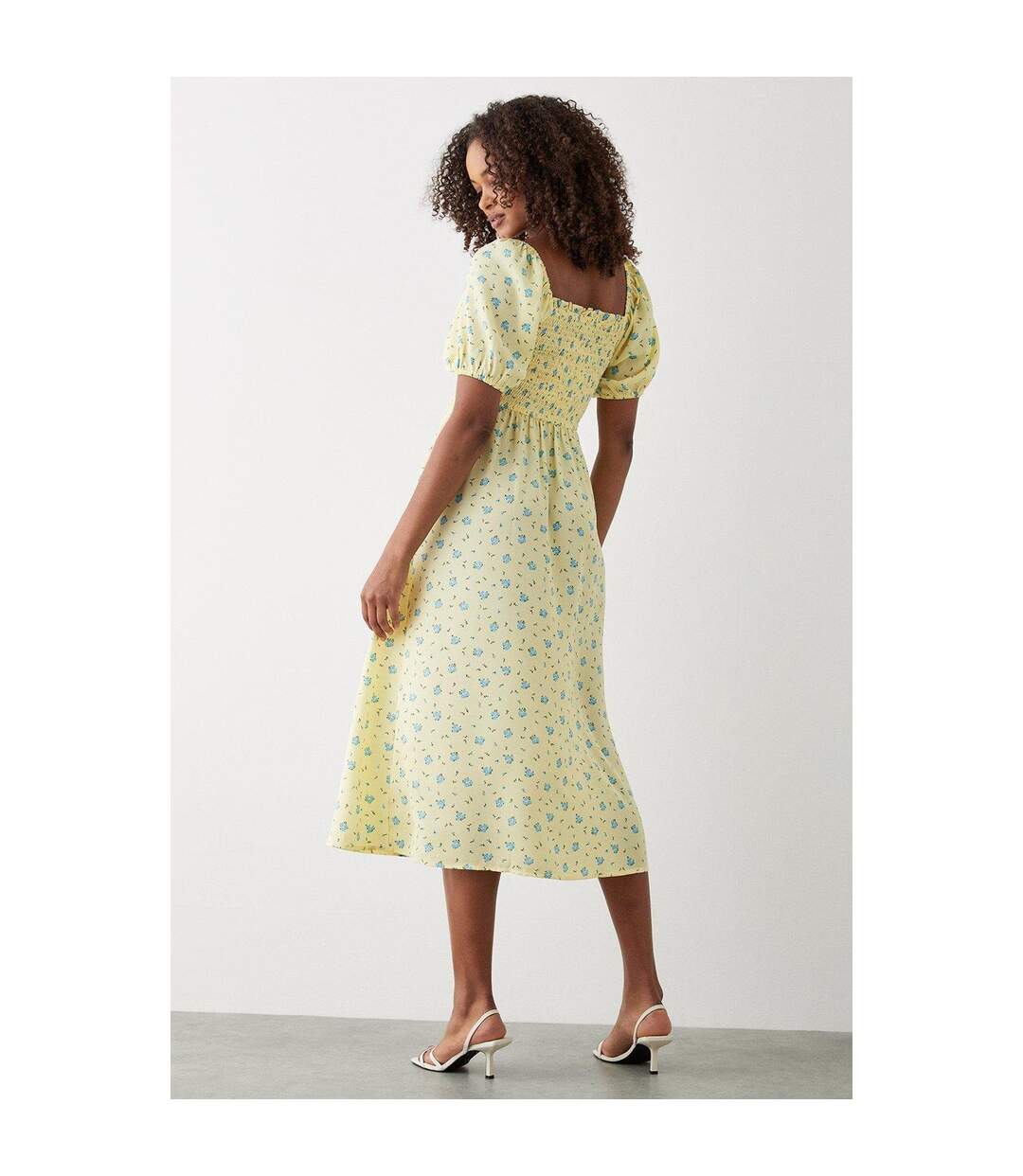 Womens/ladies Ditsy Print Shirred Midi Dress Yellow Dorothy Perkins-2