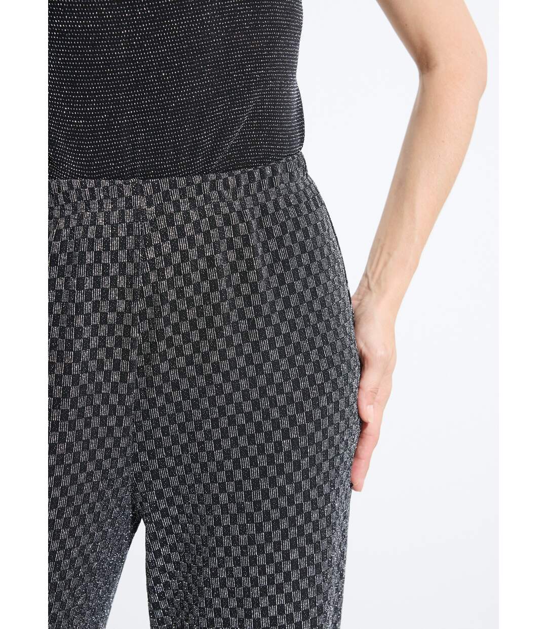 Pantalon droit taille élastiquée maille sequins-3