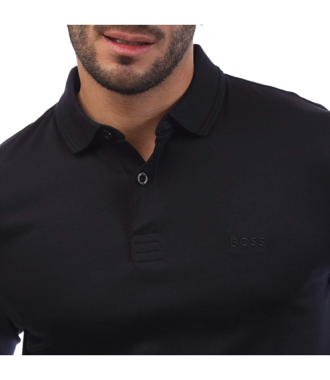 Mens Pirol Long-sleeved Polo Shirt Dark Blue Boss-4