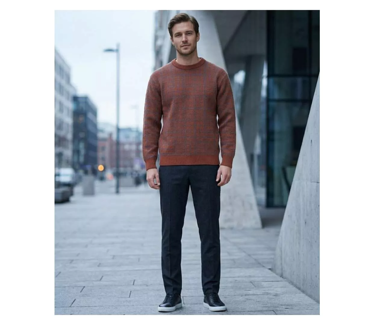 Pull Jacquard MAYFLOWER RH077T - Maille 30% laine Orange Tomette & Acier : confort et style-5