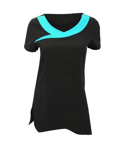 Premier Womens/Ladies Ivy Beauty And Spa Tunic (Contrast Neckline) (Black/ Turquoise) - UTRW2827