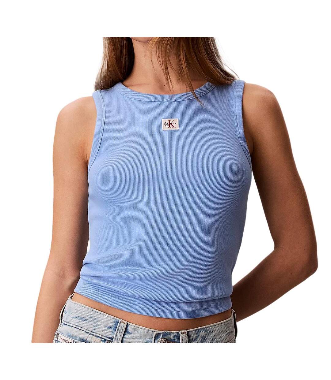Débardeur bleu femme calvin klein jeans a woven label-1
