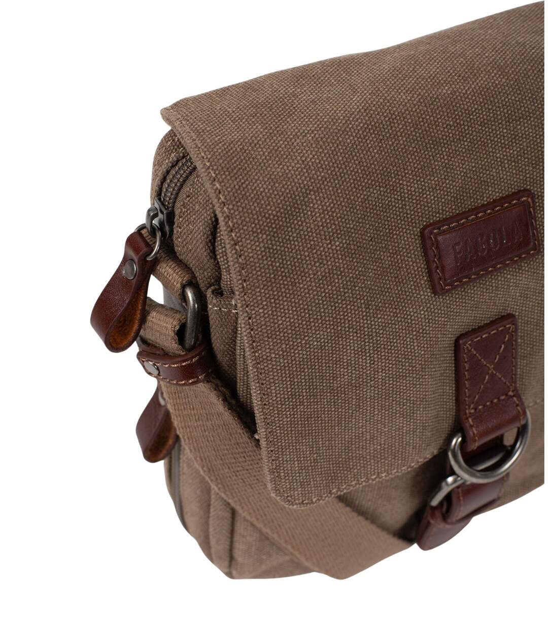 Sacoche bandoulière homme en toile et cuir beige - multi-poches, poignée et bandoulière réglable-3