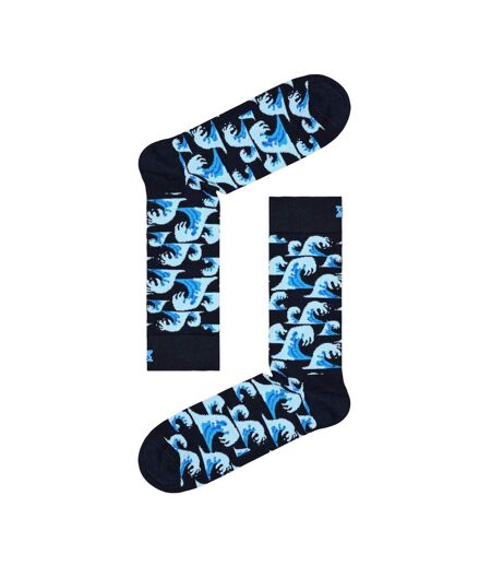 1 Pack Mens & Ladies Cotton Blue Waves Design Socks