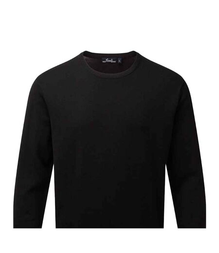 Premier Adults Unisex Cotton Rich Crew Neck Sweater (Black)