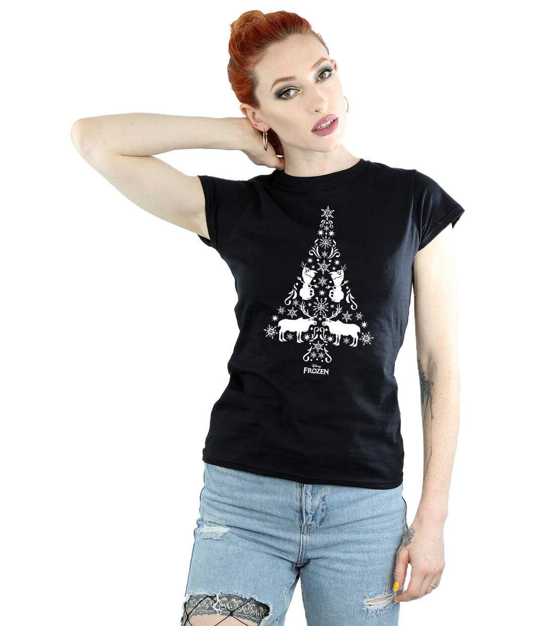 Disney Femme/Les femmes - T-shirt en coton avec arbre de Noël Frozen (Noir) - UTBI21924-2