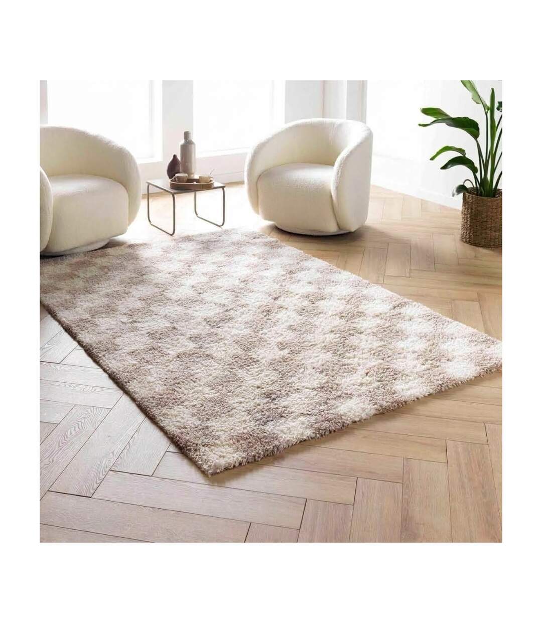 Tapis Déco Shaggy Damero 160x230cm Naturel-4