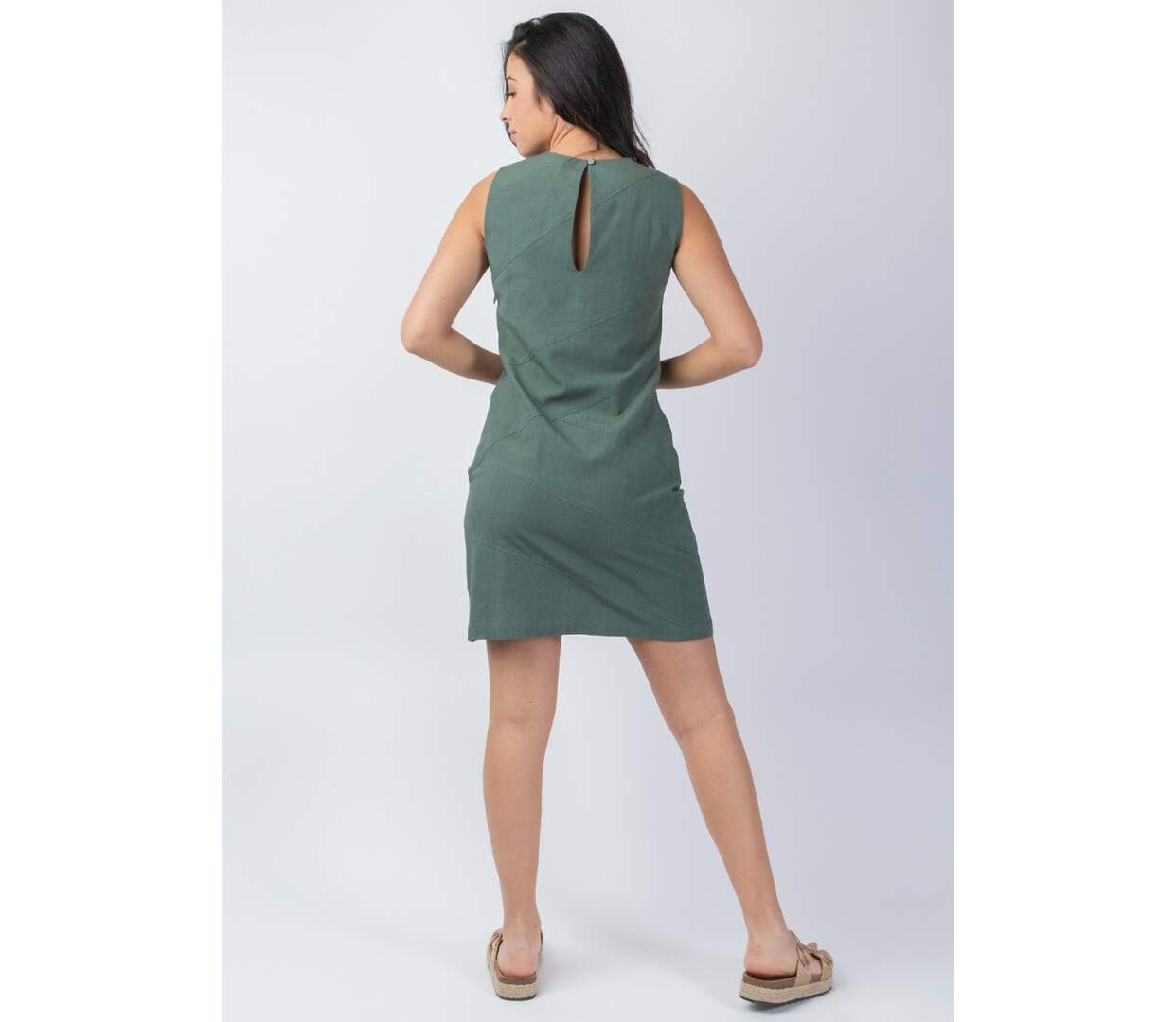 Robe coupe droite unie SOLINE kaki Coton Du Monde-4
