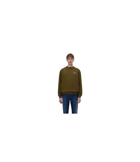 Mens Box Logo Cotton Crew Neck Straight Sweatshirt Dark Olive Napapijri