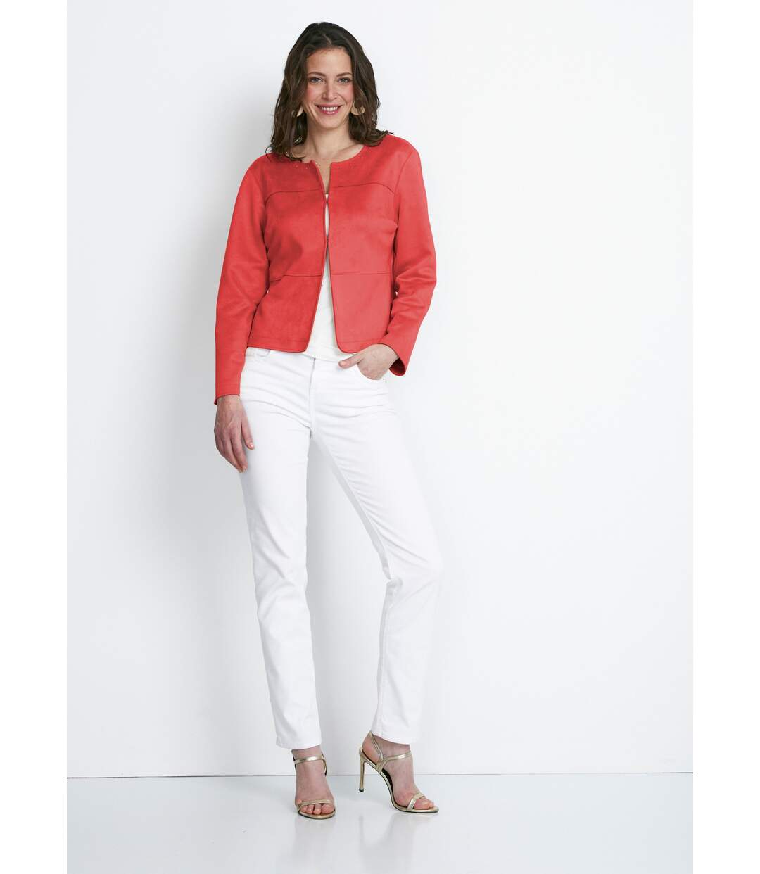 Veste sans col en tissu suédé-4