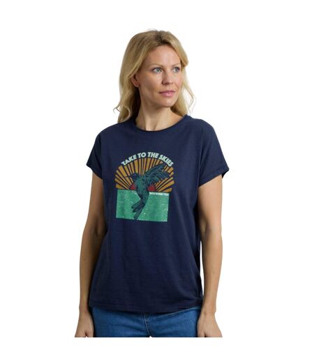 Womens/ladies fly free graphic slub t-shirt dark blue Weird Fish