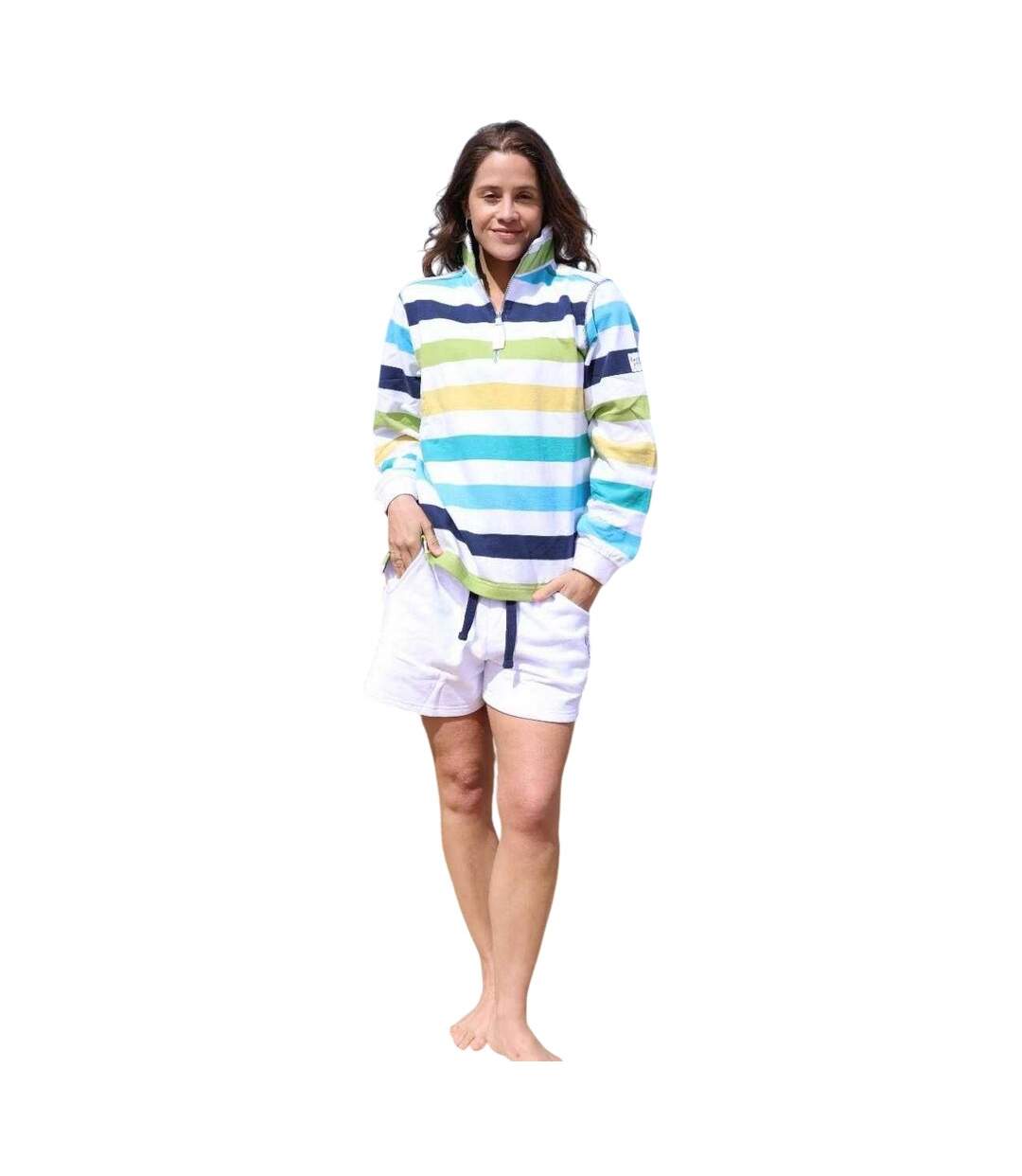 Womens/ladies Striped Quarter Zip Sweatshirt Green Lazy Jacks-1