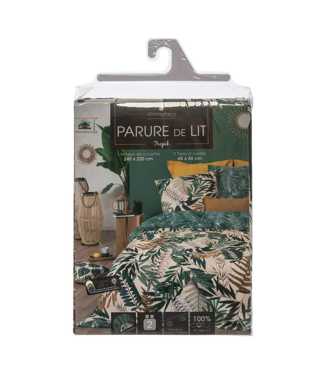 Parure de Lit 3 Pièces Tropik 260x240cm Vert-4