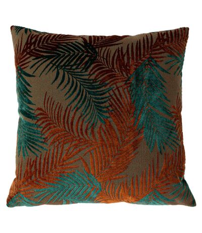 Palm grove jacquard square cushion cover one size teal/rust Paoletti