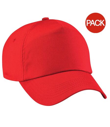 Beechfield Unisex Plain Original 5 Panel Baseball Cap (Pack of 2) (Bright Red) - UTRW6698