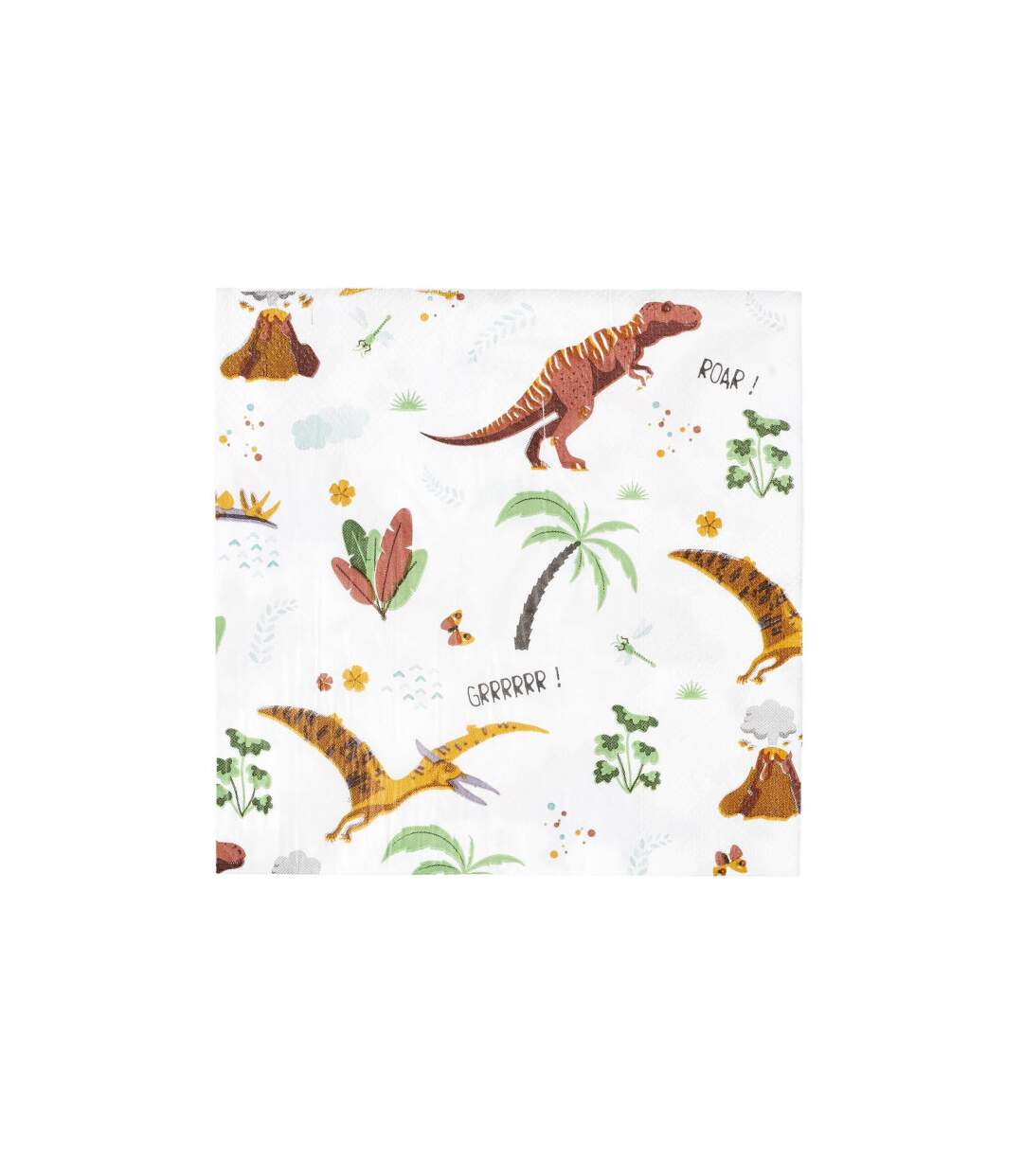 Lot de 20 Serviettes en Papier Dinosaure 33x33cm Blanc-1