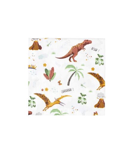 Lot de 20 Serviettes en Papier Dinosaure 33x33cm Blanc