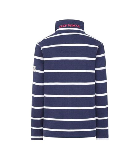 Womens/ladies Striped Full Zip Sweatshirt White Lazy Jacks