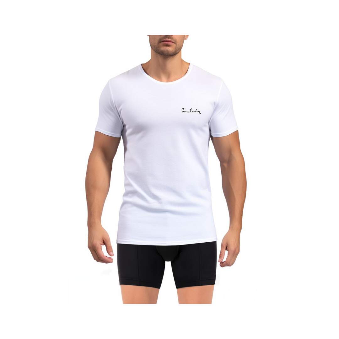 T-shirt homme en col rond avec broderie signature sur la poitrine Pierre Cardin-1