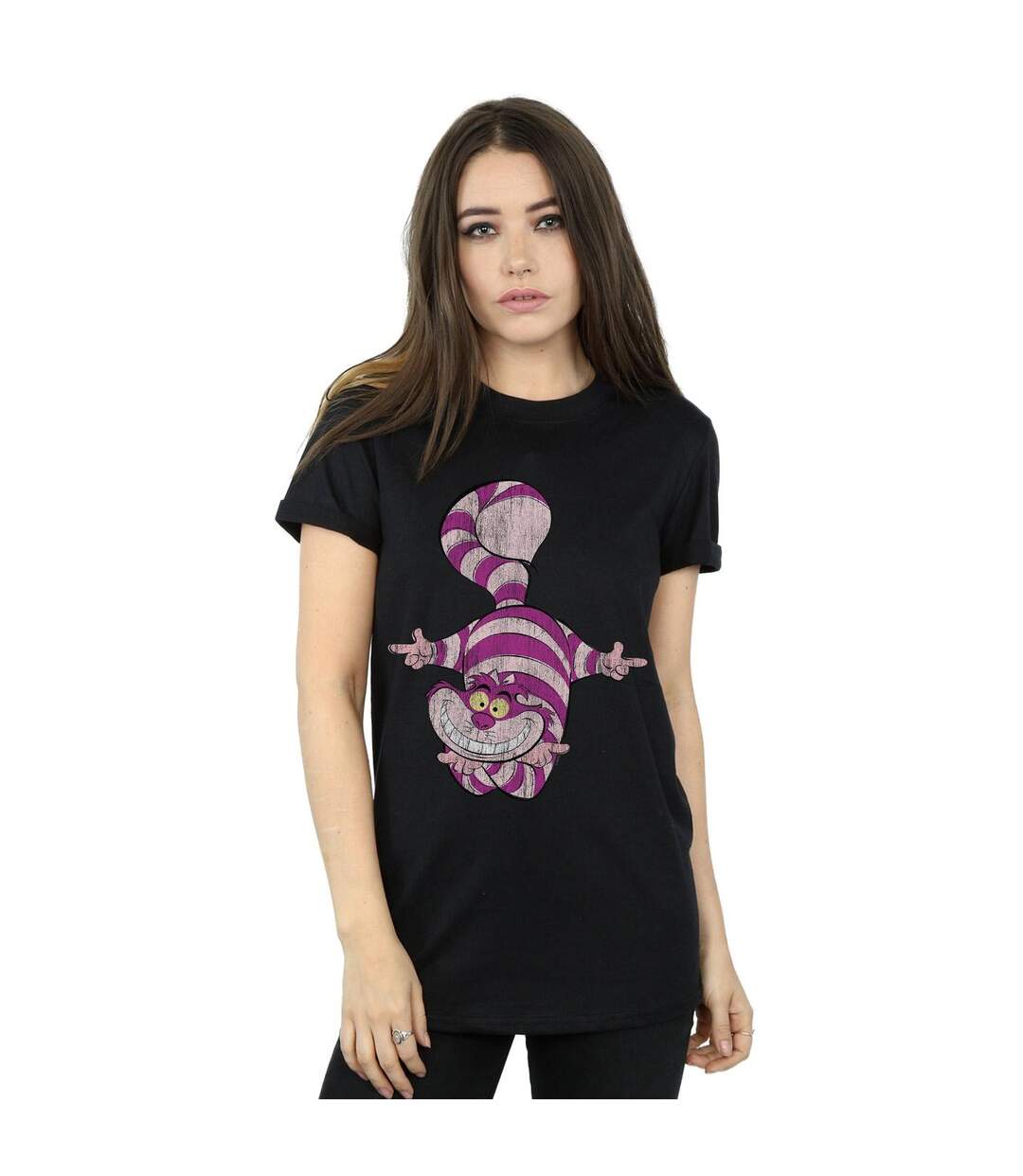 Disney Womens/Ladies Alice In Wonderland Cheshire Cat Upside Down Cotton Boyfriend T-Shirt (Noir) - UTBI8627-2