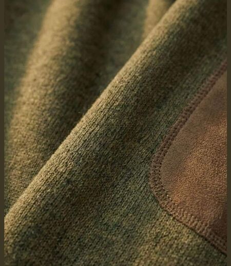 Cardigan Zippé Polaire Tricot Kaki Chiné – Col Montant & Coudières