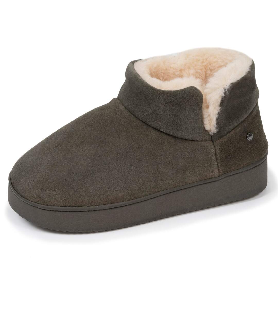 Isotoner Chaussons Bottillons femme dessus en cuir, semelle plateforme-1