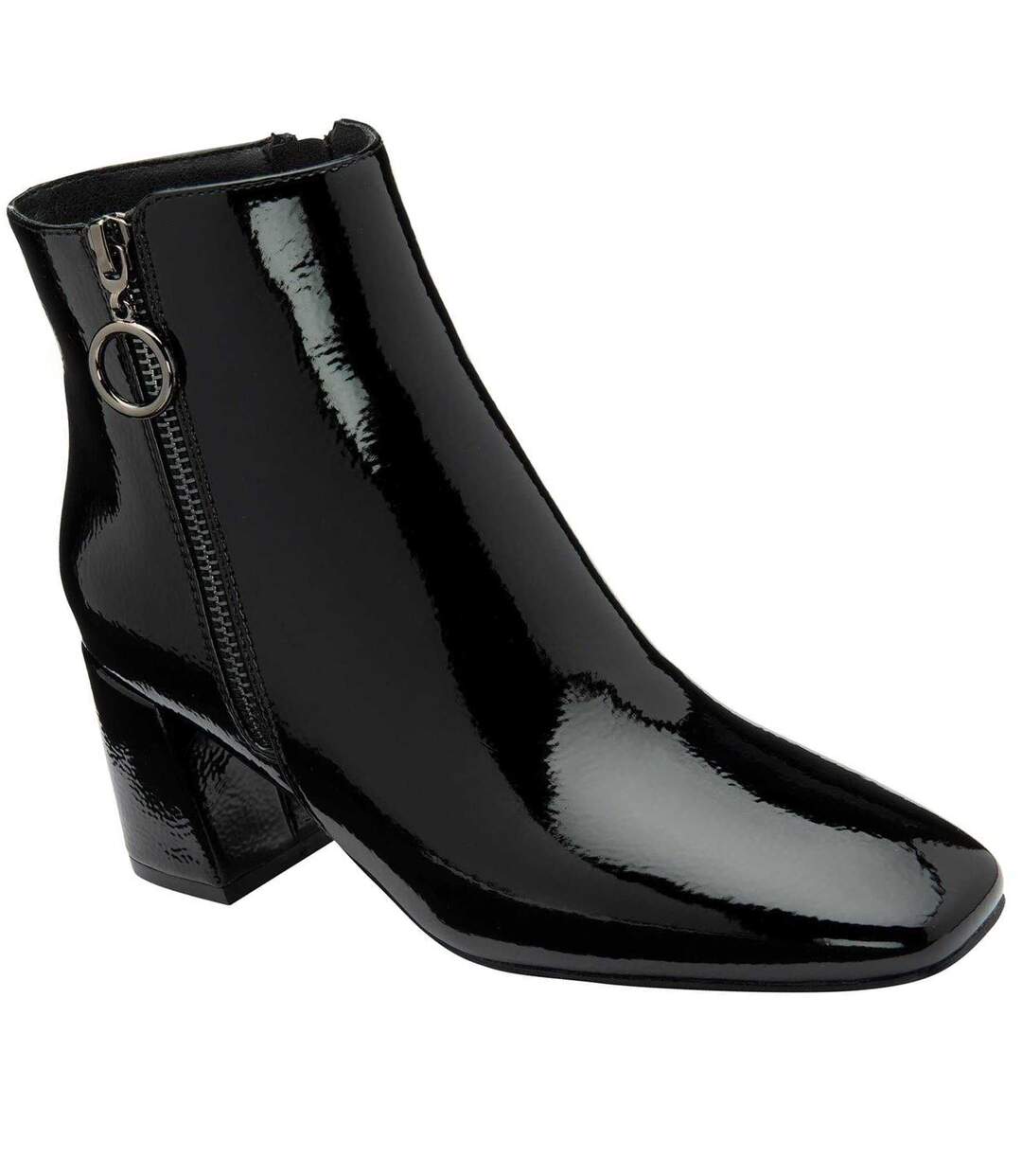 Womens/ladies Furiosa Block Heel Ankle Boots Black Patent Lotus Shoes-1