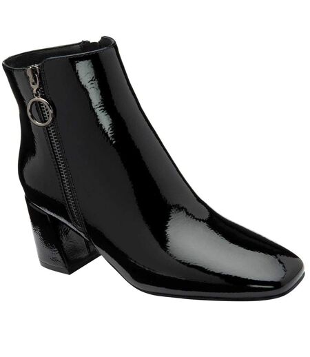 Womens/ladies Furiosa Block Heel Ankle Boots Black Patent Lotus Shoes