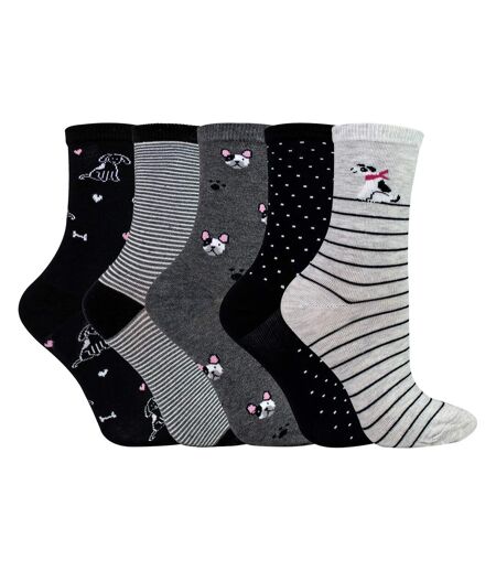 10 Pairs Ladies Dog Patterned Socks - Soft Cotton Rich Fun Dog Design Socks