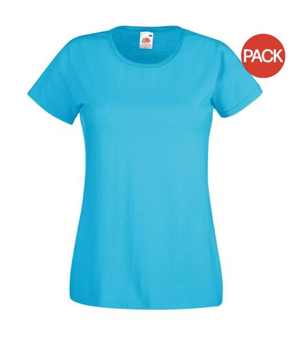 Ladies/womens lady-fit valueweight short sleeve t-shirt pack azure blue Fruit of the Loom