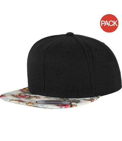 Lot de 2  casquettes imprimées ajustables homme noir/floral menthe Yupoong