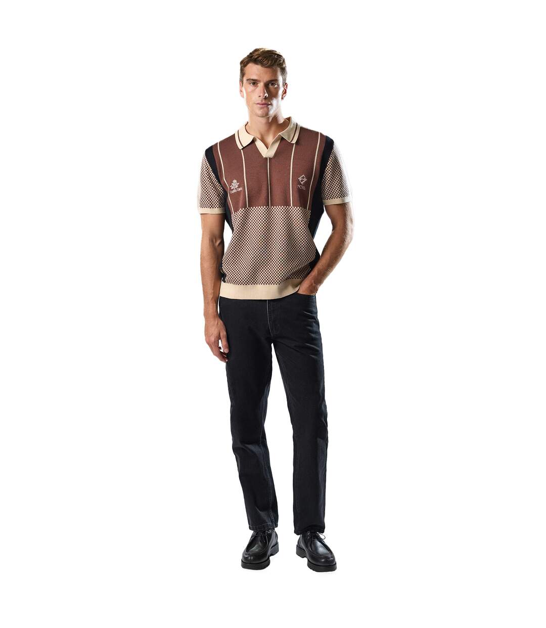 Mens palet percival knitted stripes football polo shirt brown Umbro-3