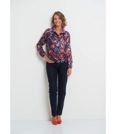 Blouse satin col V manches élastiquées