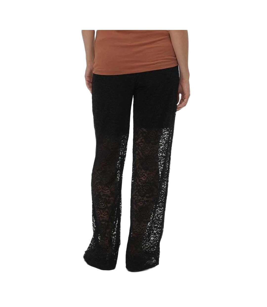 Pantalon en Dentelle Noir Femme Mamalicious Barbara - L