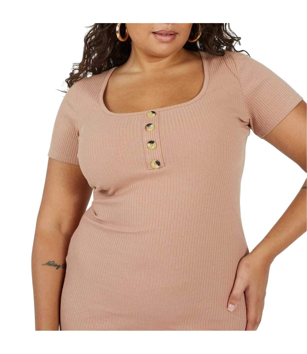 Robe Courte Manches Courtes Femme Taupe Brave Soul-4