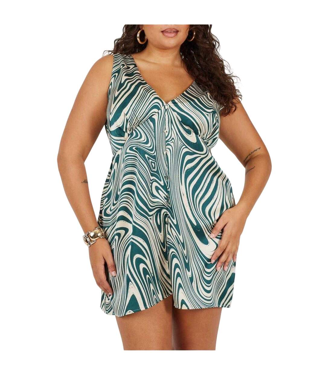 Robe Courte Sans Manches Motif/style Tourbillon Femme Vert Brave Soul-2