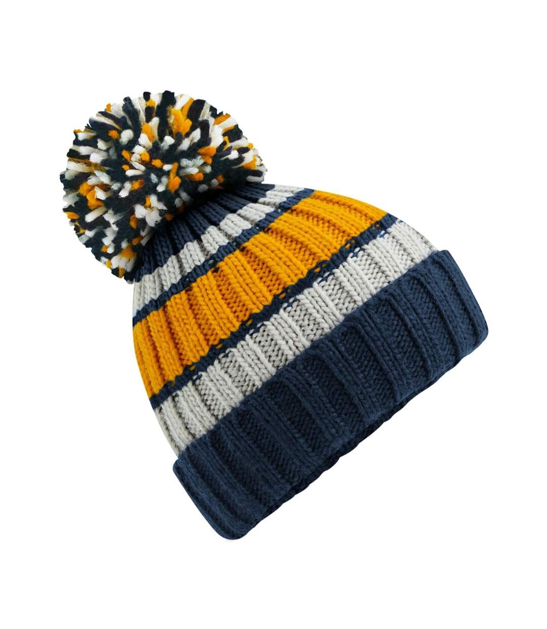 Bonnet Rayé Hygge Jaune Moutarde Bleu Foncé Beechfield-2
