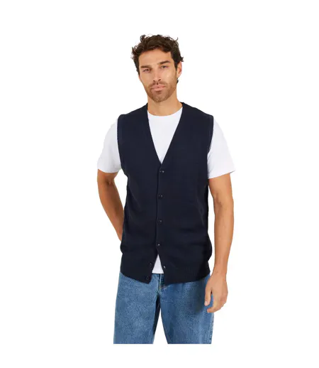 Mens Knitted V Neck Waistcoat Jet Black Brave Soul