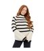 Womens/ladies Striped Mossy Yarn Jumper Cream Black Brave Soul-2
