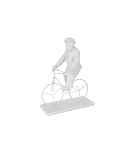 Statuette Déco Singe Vélo 33cm Blanc