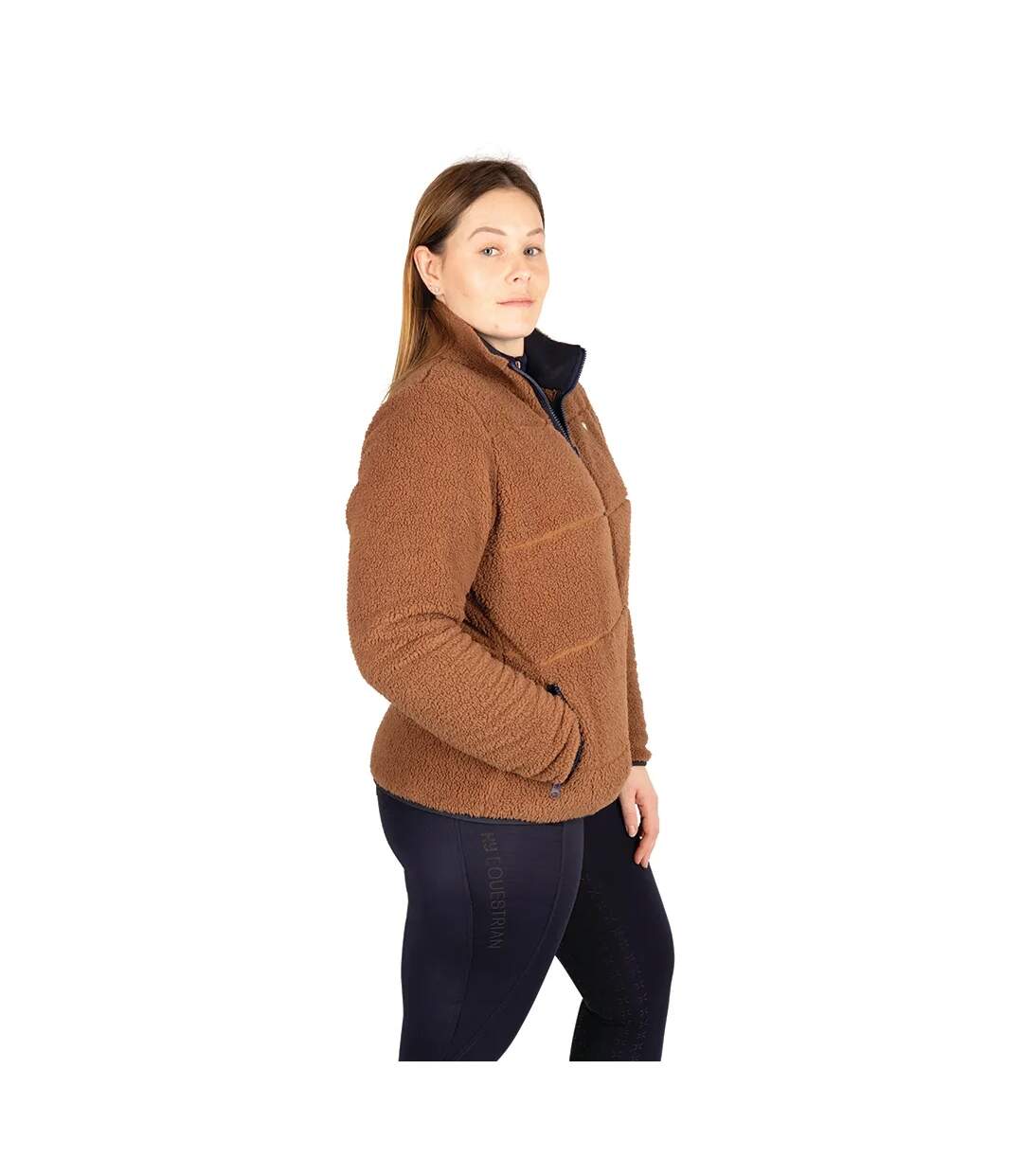 Womens/ladies Teddy Fleece Jacket Brown Hy-4