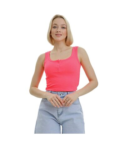 Womens/ladies mercan button crop top neon pink Lookus