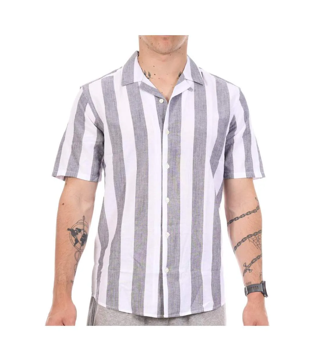Chemise manches courtes blanc/gris homme only & sons cantley-1