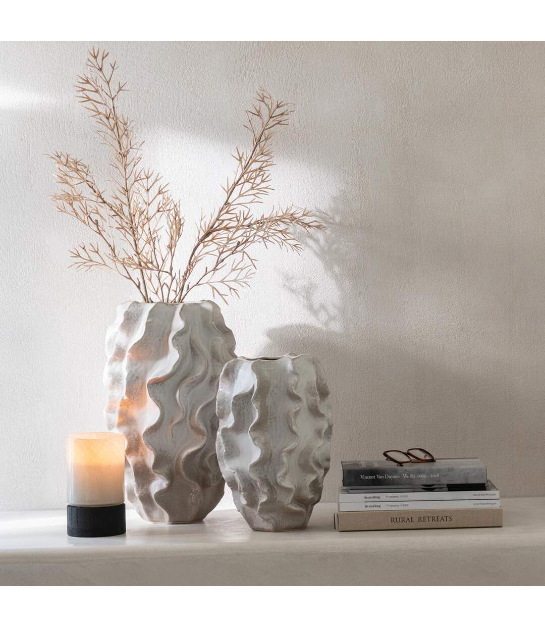 Vase Abstrait Vagues Dewayne 48cm Beige-4