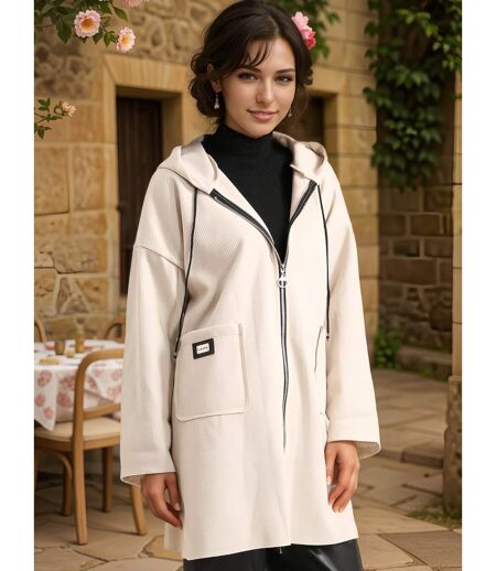 Manteau long femme manches longues - Couleur écru