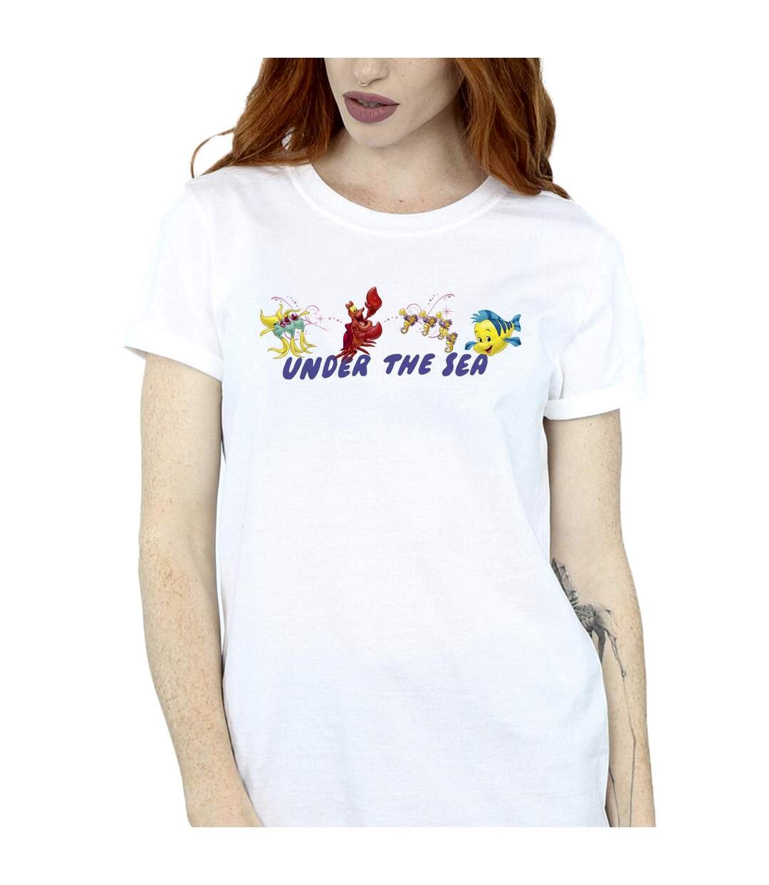 Disney Femme/Les femmes La petite sirène sous la mer - T-shirt boyfriend en coton (Blanc) - UTBI31176-3